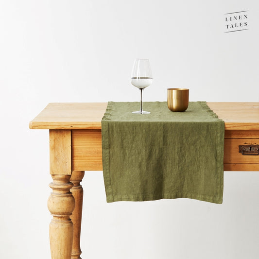 Runner da tavola in lino colore verde oliva
