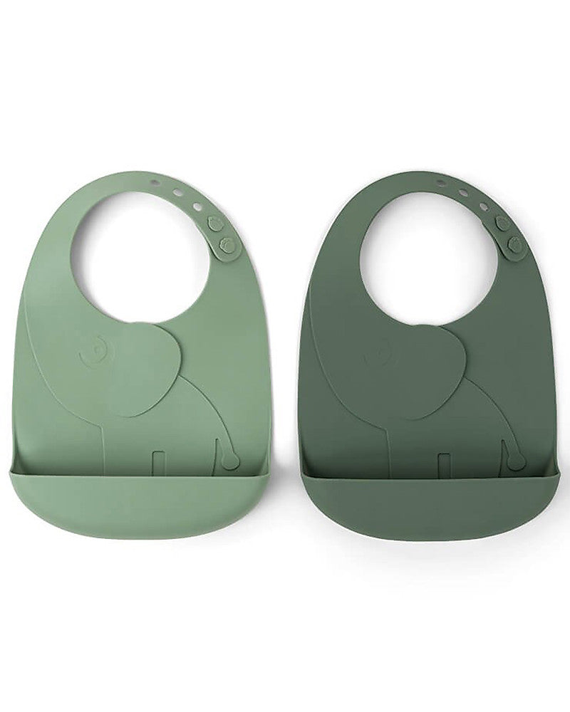 Set 2 Bavaglini Impermeabili con Tasca Elphee - Verde -100% silicone alimentare